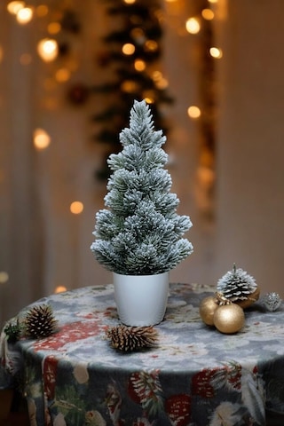 Yapay Çiçekçiniz Kar Desenli Yılbaşı Çam Ağacı 42 Cm