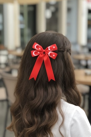 Türk Bayraklı Kırmızı Fiyonk Saç Tokası M00784
