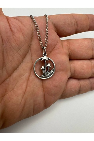 Triple Mushroom In The Ring Üçlü Mantar Figürlü Unisex Kolye 60 Cm Zincirli Çok renkli