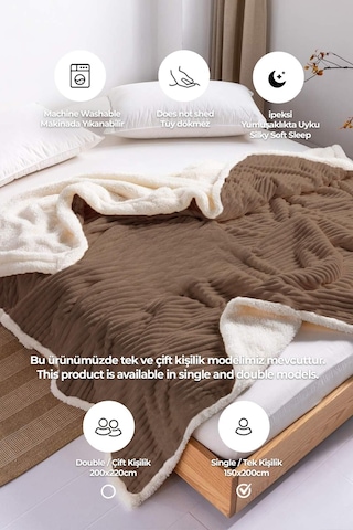 Sherpa Tv Battaniye Tek Kişilik Çizgili Yumuşak Peluş Wellsoft Yatak Örtüsü Koyu Kahverengi