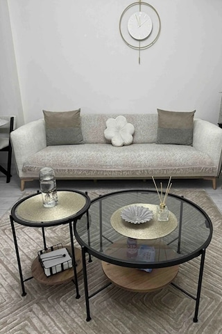 Nordic Yan Sehpa Temperli Cam 40 Cm Demonte Çizilmez Kırılmaz Metal Çerçeve Raflı Minimalist Sehpa - Atlantik Çam Atlantik Çam