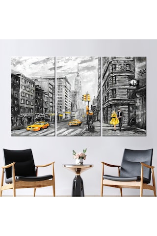90x180cm 3 Parçalı Kanvas Tablo, Şehir Kavrama Baskılı