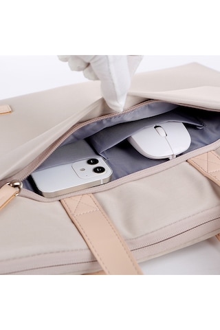 Hqgoodstore Rahat Basit Düz Renk Nefes Alabilen Su Geçirmez Ve Aşınmaya Dayanıklı Büyük Kapasiteli Dizüstü Bilgisayar Çantası 14 İnç Beyaz Pembe Pirinç Beyazı Tozu