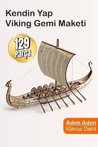 Kılavuzlu Viking Gemi Maketi Ahşap Hobi Seti