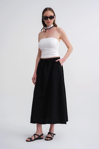 4633 Kadın Yandan Cepli Parçalı Etek Siyah Siyah