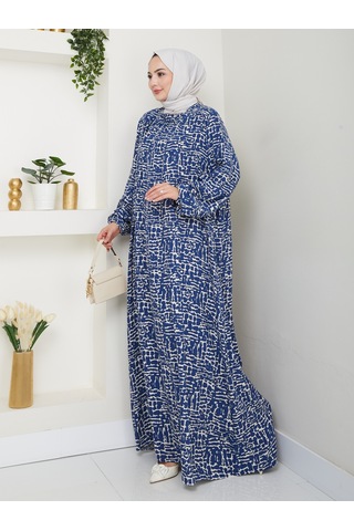 Önü Büzgülü Viskon Elbise - İndigo / E0130 İndigo
