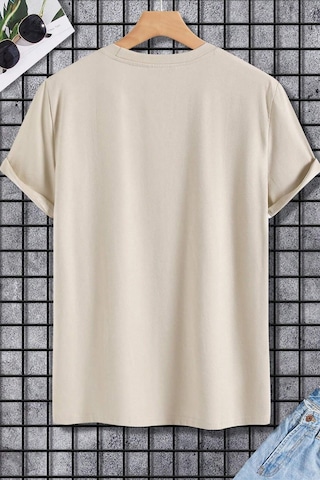 Erkek Boğa Silüet Baskılı Oversize Tshirt Bej