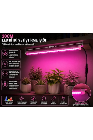 30 Cm Full Spektrum Led Bitki Yetiştirme Lambası - Fotosentez Destekleyici Pembe Işık