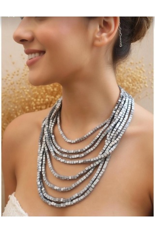 Bambu Küp Ahşap 8'li Çoklu Kolye Silver