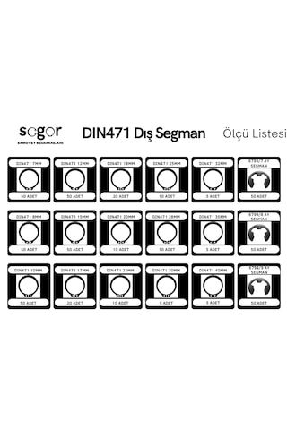 Segor Emniyet Segman Seti Dın 471 Dış Segman Seti 490 Adet 0.2 MM