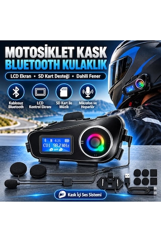 Ers Q58 Motorsikletler İçin Fener Özellikli Sd Kart Bölümlü Lcd Ekranlı Kablosuz Bluetooth Kulaklıklı Suya Dayanıklı Kask Kulaklığı