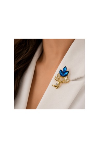 Brooch Mavi Lale Figürlü Zarif Yaka İğnesi & Aksesuar Koleksiyonu Beyaz