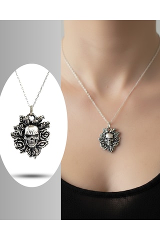 Luna Luster 925 Ayar Gümüş Kuru Kafa Kara Gül Tasarım Kadın Kolye Sevgililer Günü Hediye Gümüş