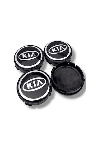 Kia Logolu 58 mm Dış 55 mm İç Siyah Gümüş Geçmeli Jant Göbeği Kapak Seti, 4 Adet Krom Görünümlü