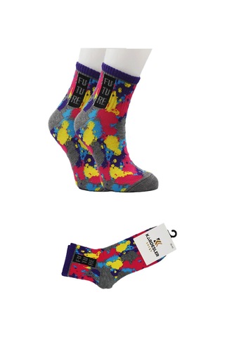 Kadın Çok Renkli Desenli Pamuklu Yarım Konç Çorap 3'lü Paket Çok Renkli