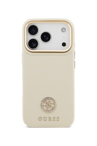 Apple Uyumlu iPhone 17 Pro Kılıf Guess Lisanslı M-safe Özellikli Grained Yazı Ve Taşlı 4g Logolu Kapak Bej Bej