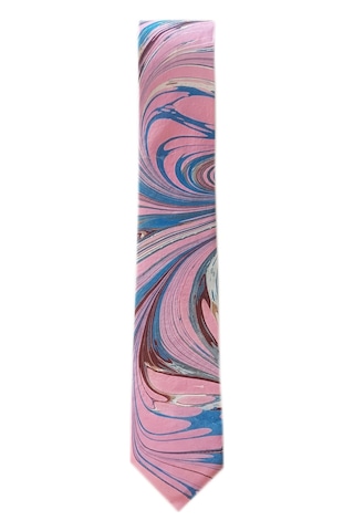 Elifebru Exclusive Handicrafts Ebru Sanatı El Yapımı Pembe Kahve Mavi İpek Kravat Ikr 150 Çok Renkli