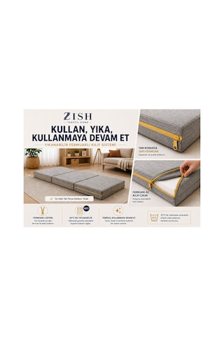 Zishome Tek Kişilik Multipurpose 5 İn 1 Gri Çift Kişilik Katlanır Süngerli Misafir Yer Yatağı Ve Balkon Minderi 7cm