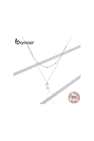 Bamoer Takı Bamoer Aşk Kalp Kadın Klavikula Zinciri Çift Zincir 925 Ayar Gümüş Boyun Takı Gümüş