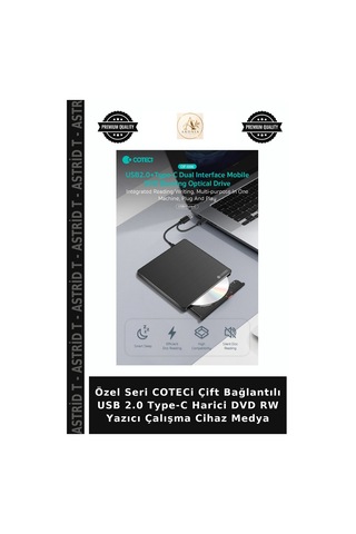 Özel Seri Coteci Çift Bağlantılı Usb 2.0 Type-c Harici Dvd Rw Yazıcı Çalışma Cihaz Medya