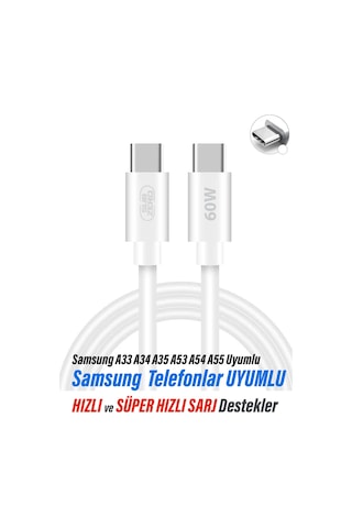 Type-c Hızlı Şarj Kablosu Samsung A33 A34 A35 A53 A54 A55 Uyumlu Şarj Kablosu 60w