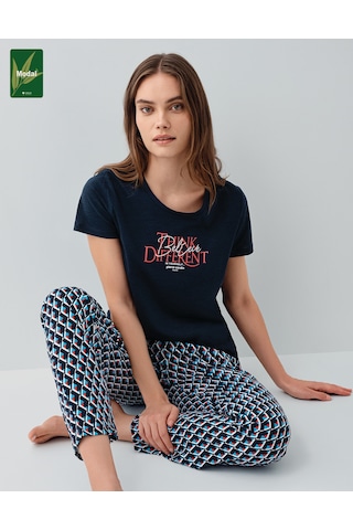 Pierre Cardin 9157 Modal Pamuk Cepli Kısa Kol Kadın Pijama Takımı Lacivert