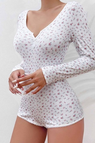 Merry See Çiçek Desenli Tasarım Tulum Gecelik Body Çok Renkli
