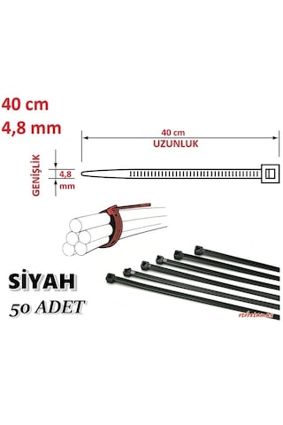 50 Adet 40cmx4,8mm Siyah Plastik Cırt Kelepçe Kablo Bağı