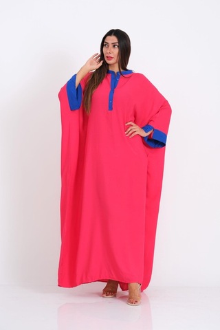 Kadın Pembe Sırtı Palmiye Nakışlı Yarasa Kol Oversize Uzun Elbise - Pembe