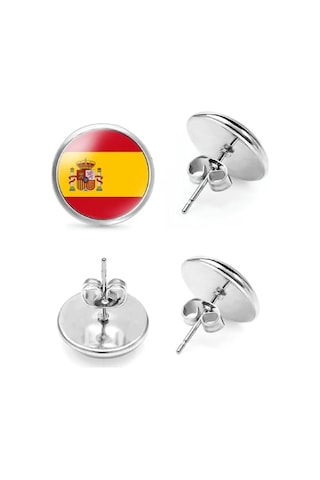 İspanya Spain Bayrağı Küpe 1 Çift Yuvarlak İğneli Paslanmaz Çelik Turuncu