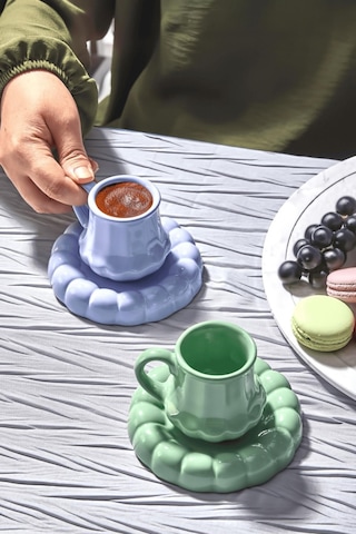 2 Kişilik Kahve Fincan Takımı Modern Tasarım, Şık Sunum Ve Hediyelik Türk Kahvesi Seti Renkli