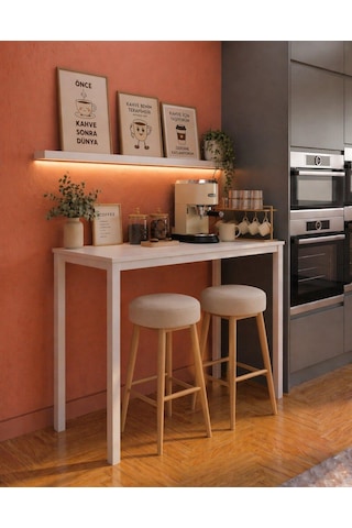 Beyaz Bar Masası 116x45x92cm Mutfak Masası & Kahve Köşesi İçin Modern Çok Amaçlı Masa