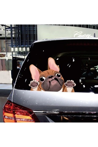 1 Adet Köpek Araba Sticker Komik Yüz Büyük Kulaklar Ve Gözler Pug Köpek Sticker Araba Arka Pencere Duvar Kapı Dizüstü Bilgisayar 8.7 6.3in Sarı