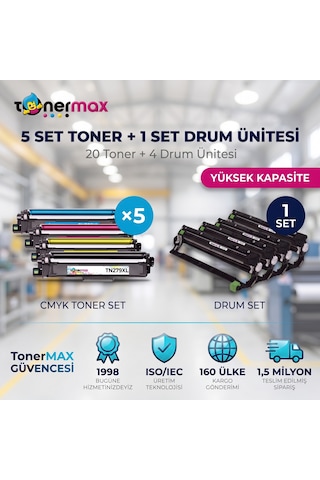 Brother Tn-279xl . Toner 5 Set + Drum Ünitesi 20 Toner + Drum - Yüksek Kapasite- Çipli / Dcp-l3520cdw / L3560cdw / Hl-l3220cw / L3240cdw / L3280cdw / Mfc-l3720cdw / L3760cdw / L3755cdw / L3780cdw / L8390cdw