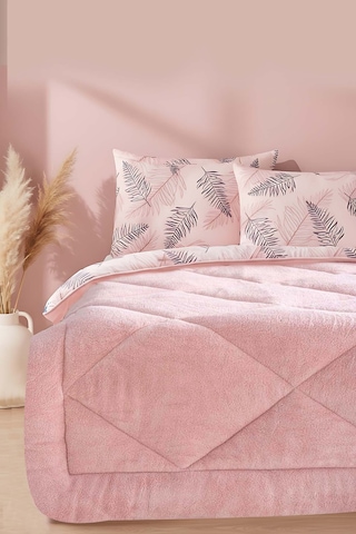 Rivaistanbul Pudra Yaprak Loura Çift Kişilik Çift Taraflı Lüx Wellsoft Yorgan Seti 195x215 Cm Pudra Pembe