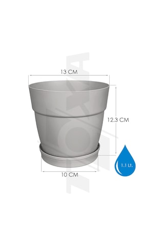 Tr Tabaklı Delikli Plastik Çiçek Saksısı, 13 Cm 1.1 Lt, 1 Adet, Bej Diğer