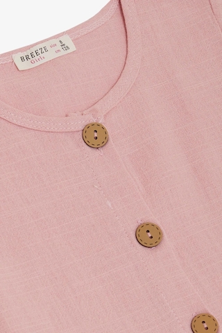 Breeze Kız Çocuk Keten Elbise Düğmeli Yanları Cepli 6-12 Yaş, Pembe-pembe Pembe