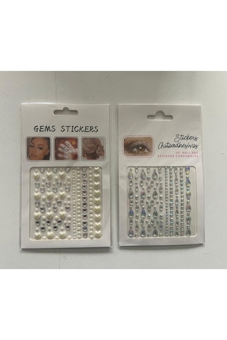 2 Kartela Birden Face Gems Yapışkanlı Yüz Taşı Seti Kalp Ve Damla