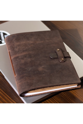 Kişiye İsme Özel Hakiki Deri A5 Defter / Ajanda Kestane