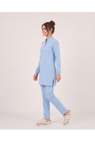 Tesettür Doktor Ve Hekim Forması Scrubs Likralı Takım Sağlık Bakanlığı Logolu-alaskan Blue