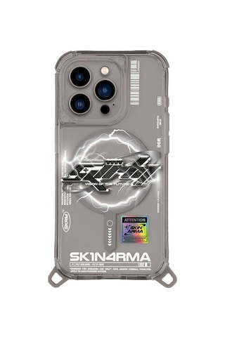 Apple Uyumlu iPhone 15 Pro Kılıf Magsafe Şarj Özellikli Yazı Desenli Skinarma Bolt Siyah