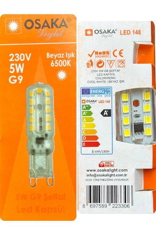 10 Adet Osaka 5w 6500k Beyaz Işık G9 Duylu Led Kapsül Ampul