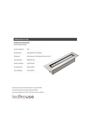 30 Cm Wallwasher 9 Led 9W Sıva Altı Duvar Boyama Dış Mekan