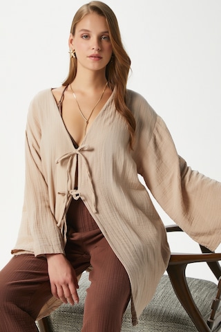 Ritnice Kadın Sandra %100 Pamuk Müslin Bağcıklı Bej Kimono Bej
