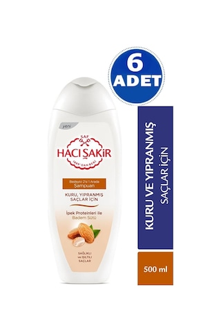 Hacı Şakir Kuru ve Yıpranmış Saçlar İçin Badem Özlü Şampuan 6 x 500 ML
