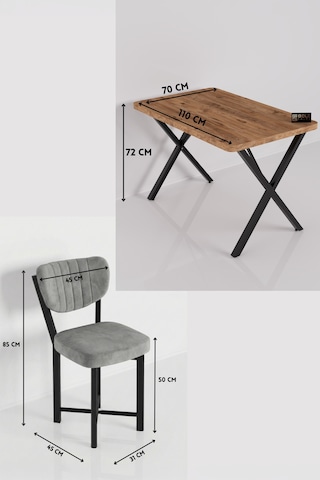 Mutfak Masası 4 Sandalyeli Set 110x70 Cm Modern Masa Takımı Cafe Balkon Ofis Masa Elma 9884 Gri Çok Renkli
