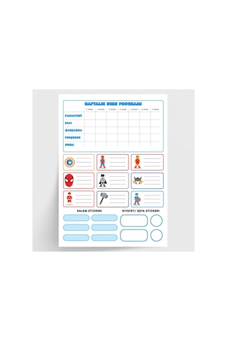Bimotif Kahraman Figürlü İsimlik, Ders Programı, Kalem Ve Eşya Sticker Seti, Mavi 10 Sayfa