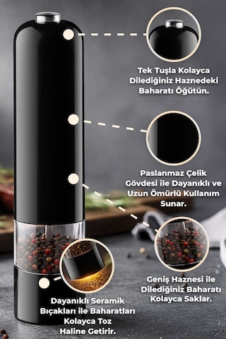 Primanova Gadget Paslanmaz Çelik Tuz & Karabiber Öğütücü Pilli