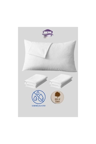 Su Geçirmez Yastık Alezi - 2'li Set, %100 Pamuk, 50x70 Cm Açık Indigo