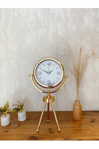 Gold Metal Mini Tripod Modern Masa Saati 45 26 Cm Şık Ve Dekoratif Tasarım Çok Renkli